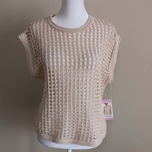 NWT Steve Madden Cream Knit Sleeveless Beige Crochet Top Size Small, Mesh Net